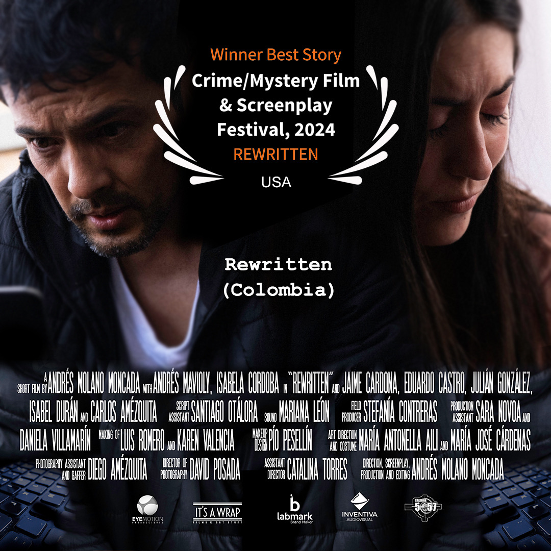 Javerianos/as fueron ganadores/as en la categoría Mejor Historia en el “8th Crime/Mystery Film & Screenplay Festival – EE. UU. – 2024”, con su cortometraje “Rewritten”. #Egresados FCyL